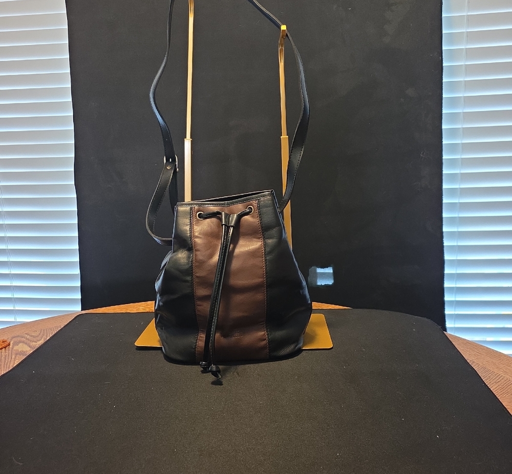 Perry Ellis Two-Tone Leather Shoulder Bag in Brown & Black